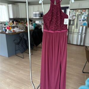NWT Burgundy Bridesmaid Halter Maxi Dress